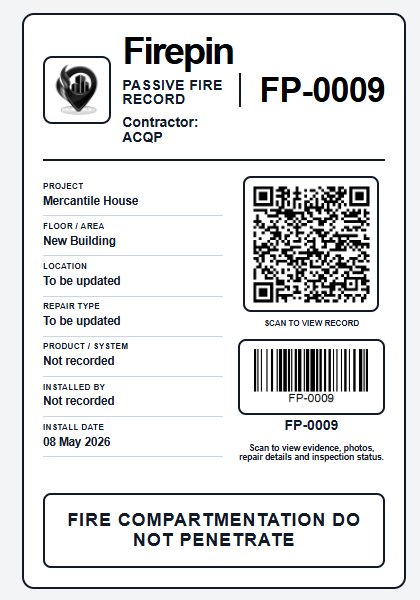 FirePin label and QR records