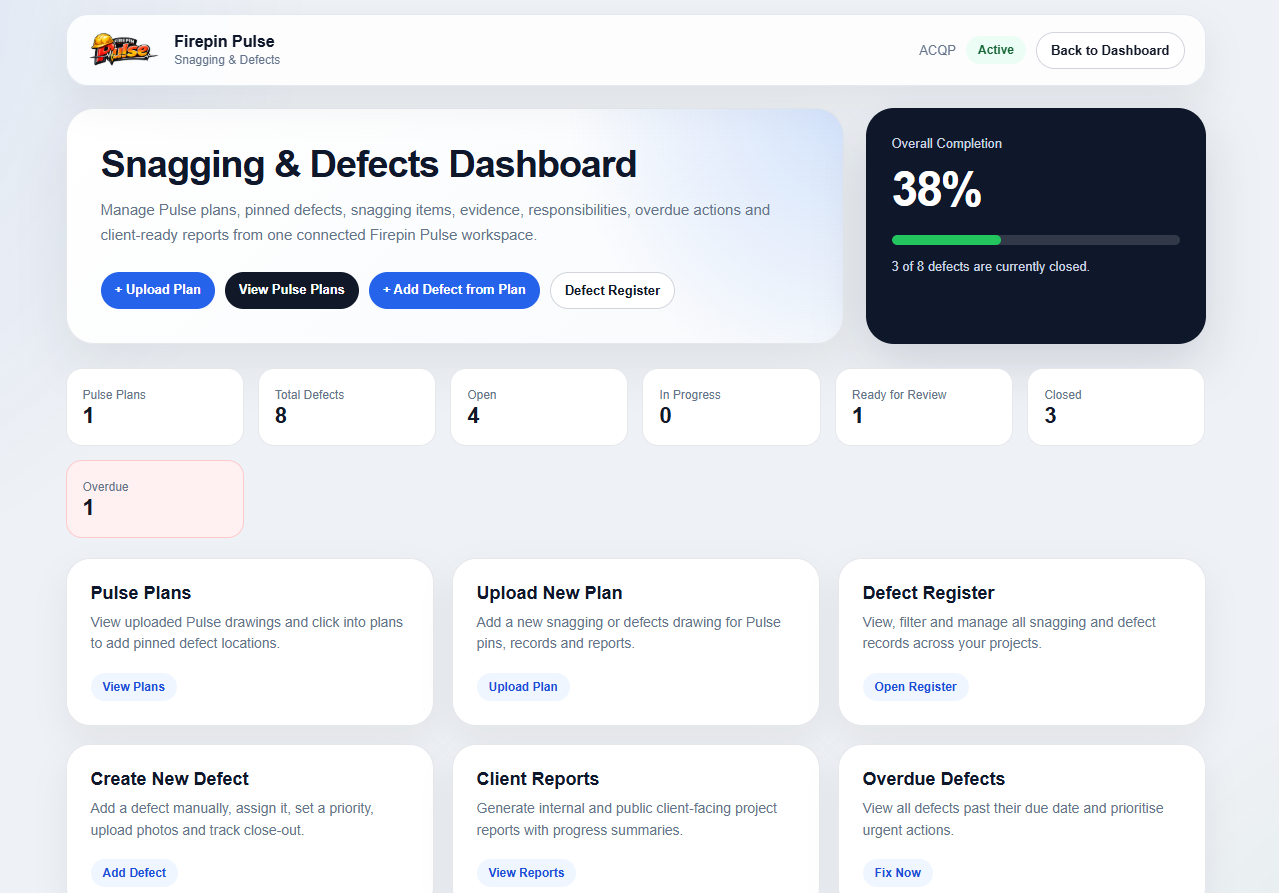 Firepin Pulse dashboard